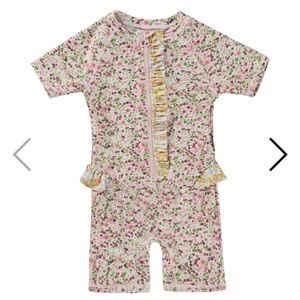 Molo Floral Kids Swimwear - Pink and Green. UV swimsuit